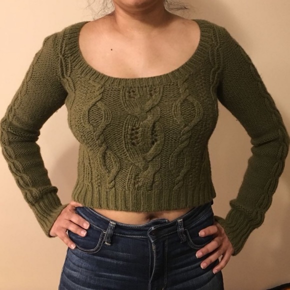 Guinevere green cropped alpaca / Marino wool sweater size XS Anthropology - Picture 6 of 10